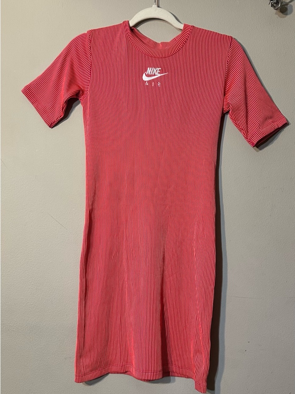 Nike Pink and Red Ribbed Tee with White Swoosh